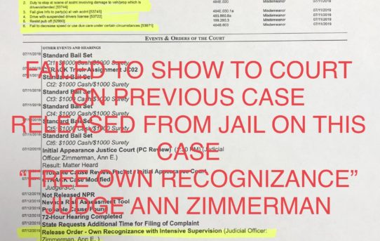 NO-SHOW ON PREVIOUS CASE - “O.R.” RELEASE JUDGE ANN ZIMMERMAN