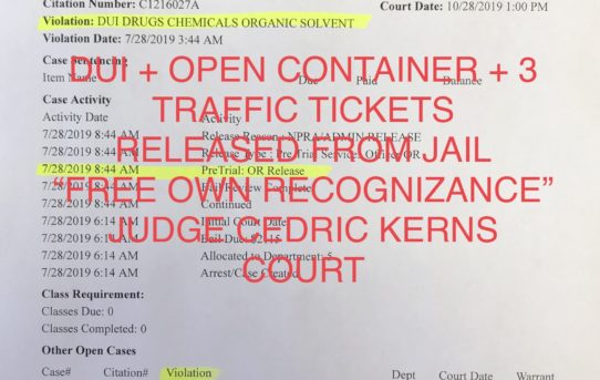 DUI + OPEN CONTAINER + 3 TRAFFIC VIOL. - “O.R.” RELEASE JUDGE CEDRIC KERNS