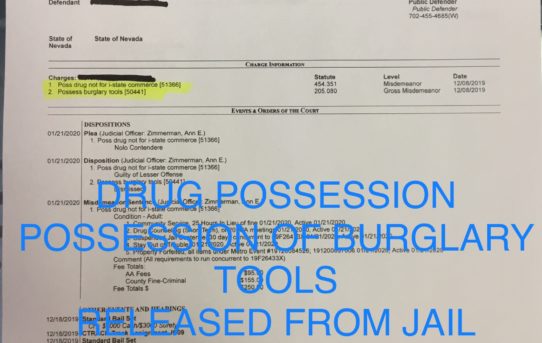 DRUG POSSESSION +POSSESSION OF BURGLARY TOOLS - “O.R.” RELEASE JUDGE ANN ZIMMERMAN.