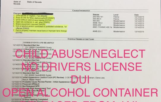 CHILD ABUSE/NEGLECT + DUI/OPEN ALCOHOL CONT. - “O.R.” RELEASE JUDGE ELANA GRAHAM.